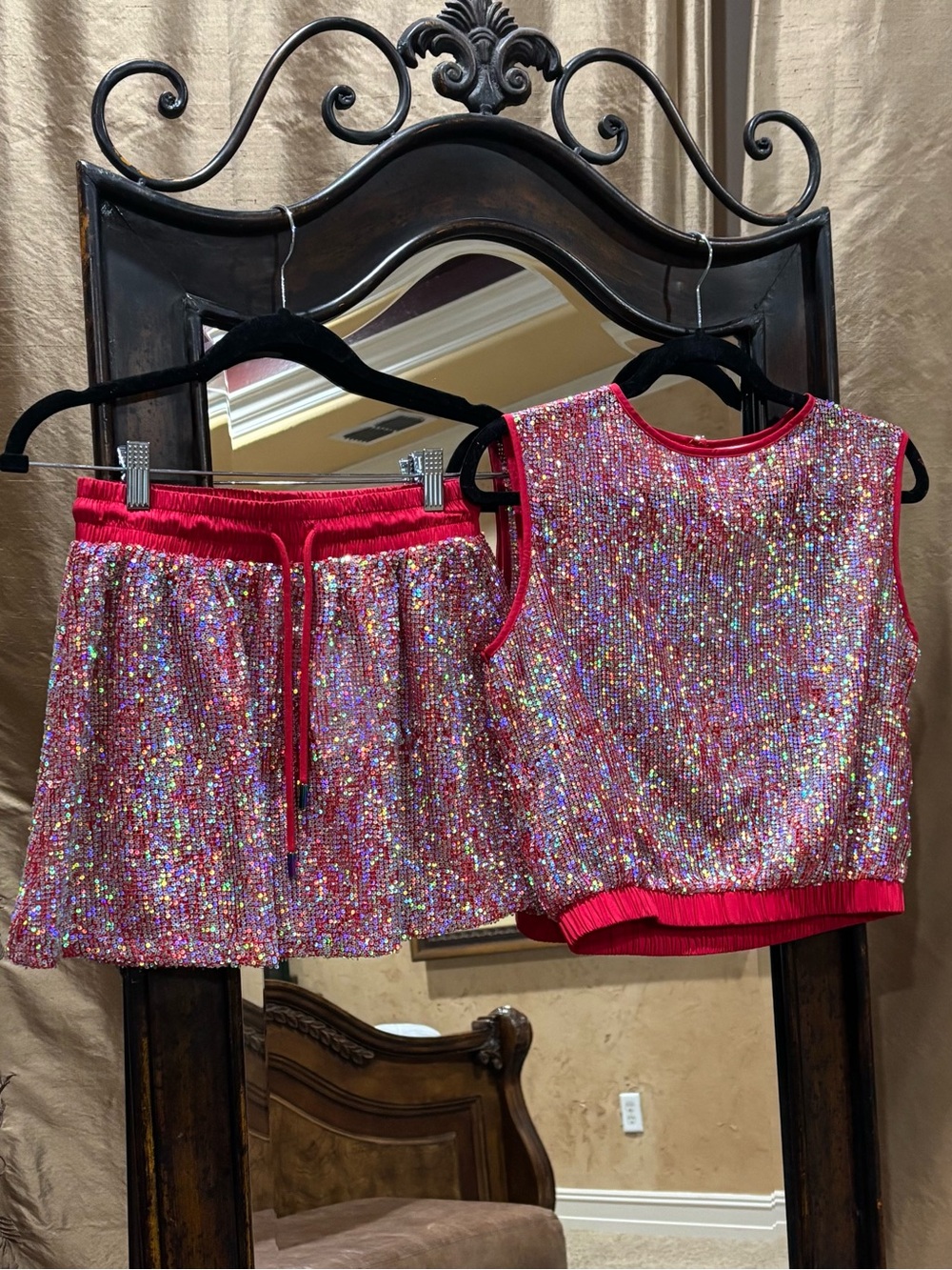 Queen of Sequins mesh Sequin Tank & Skirt Set